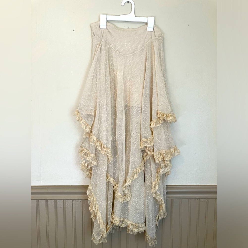 Free People Spanish Court Skirt size M cream tiered lace maxi skirt
